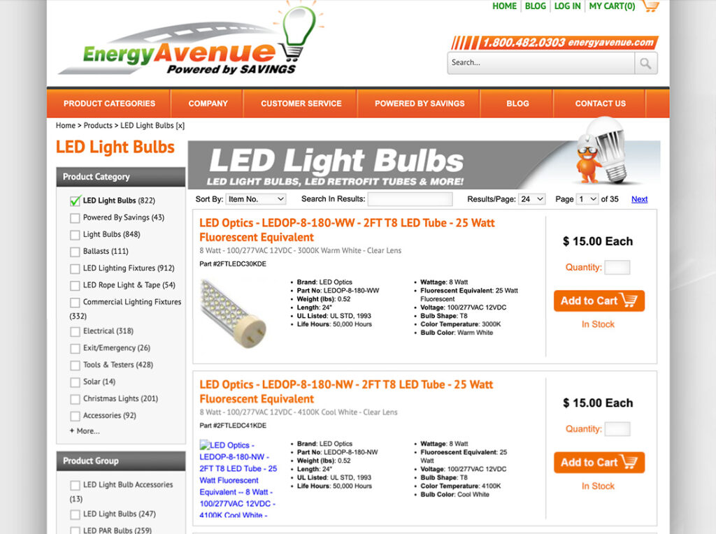 Energy Avenue product list page